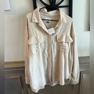 Tan fleece jacket with button